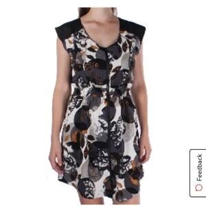 Bar III Black White Floral Sheath Dress XS Full Zip Front Cocktail Mini